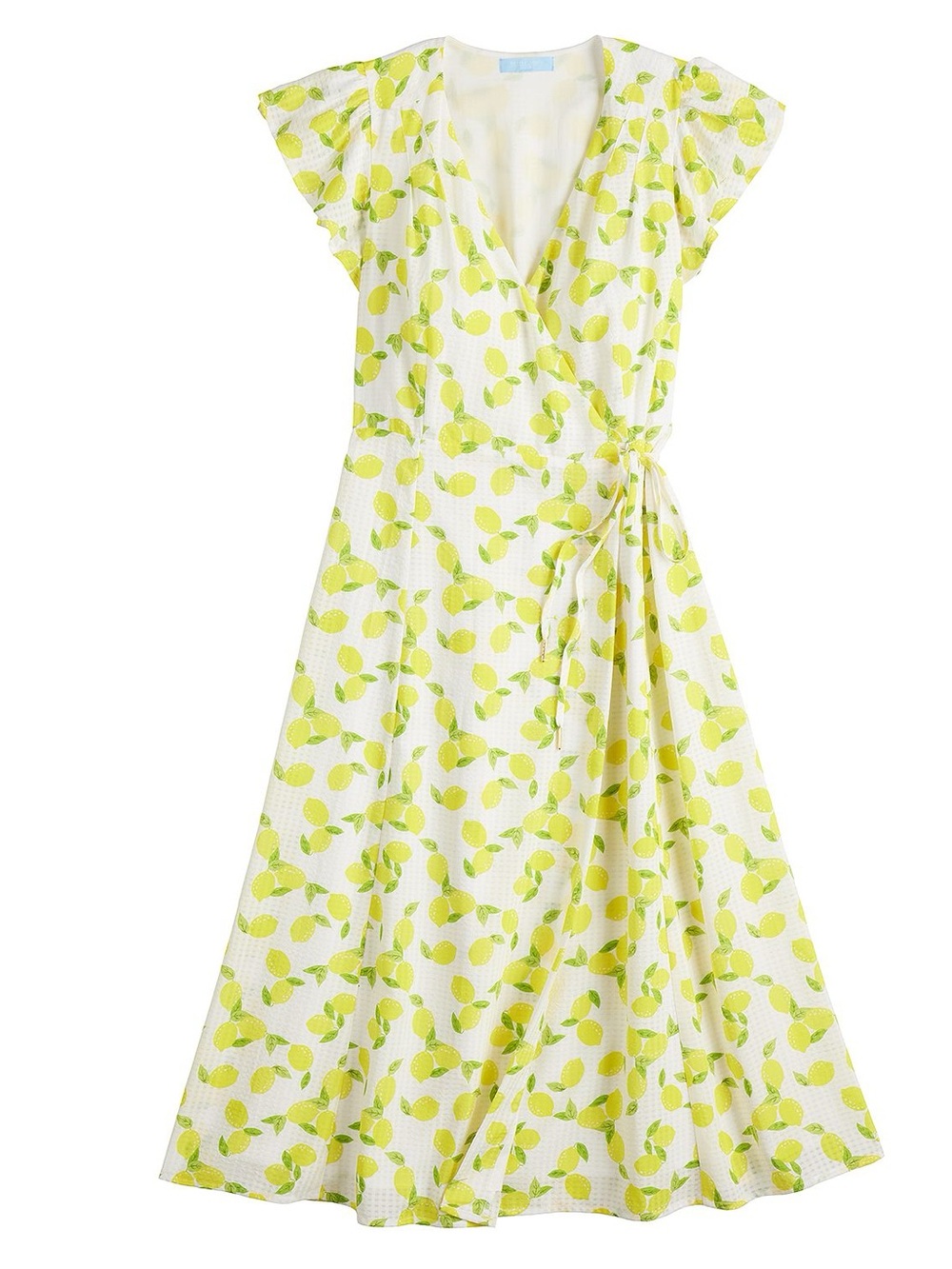 Draper James White & Yellow Lemon-Print Wrap Midi Dress, Size S